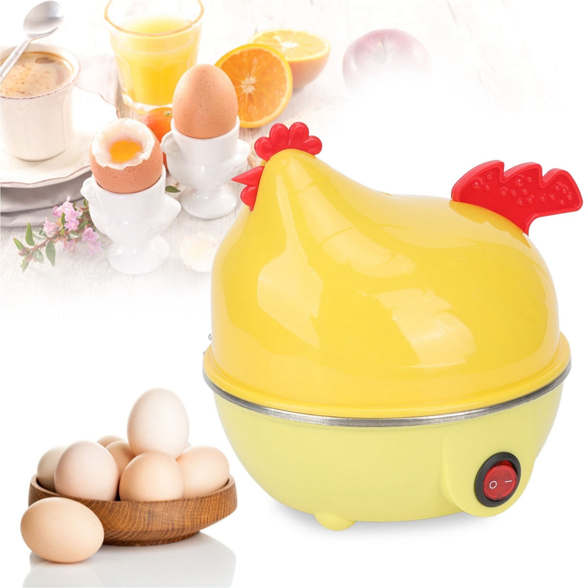 Electric Egg Cooker Chicken Shape Rapid Egg Boiler Automatic Shut Off UK BS