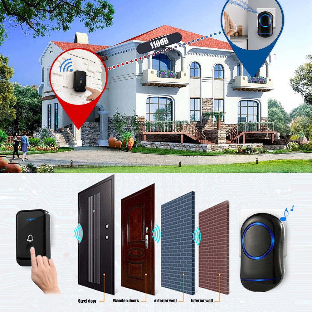 Wireless Door Bell Doorbell LED Flash Waterproof 500M Wall Plug In Loud Chime UK
