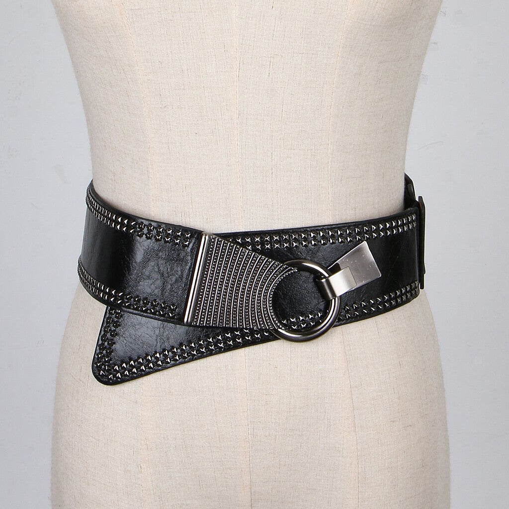Leather Wide Waist Belt Buckle Ladies Dress Belt Hip Belt Wide Belt Hook Closure
