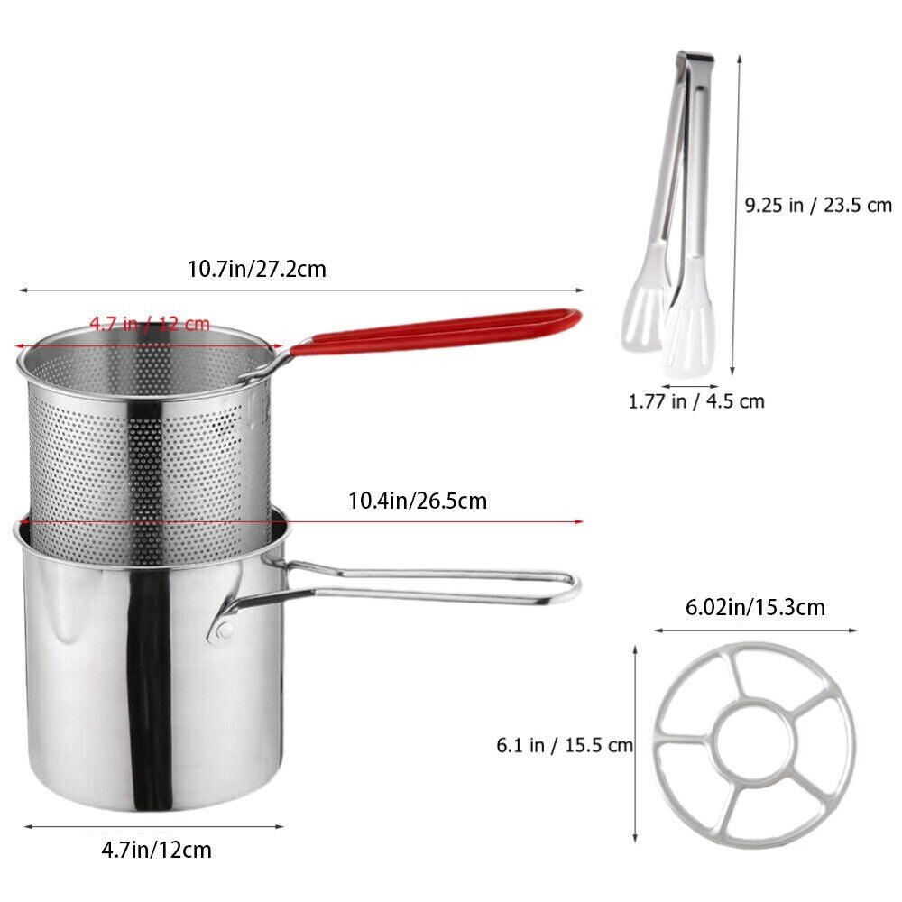 Deep Fryer Set 12cm Stainless Steel Frying Basket Pan Kitchen Tong For Chip