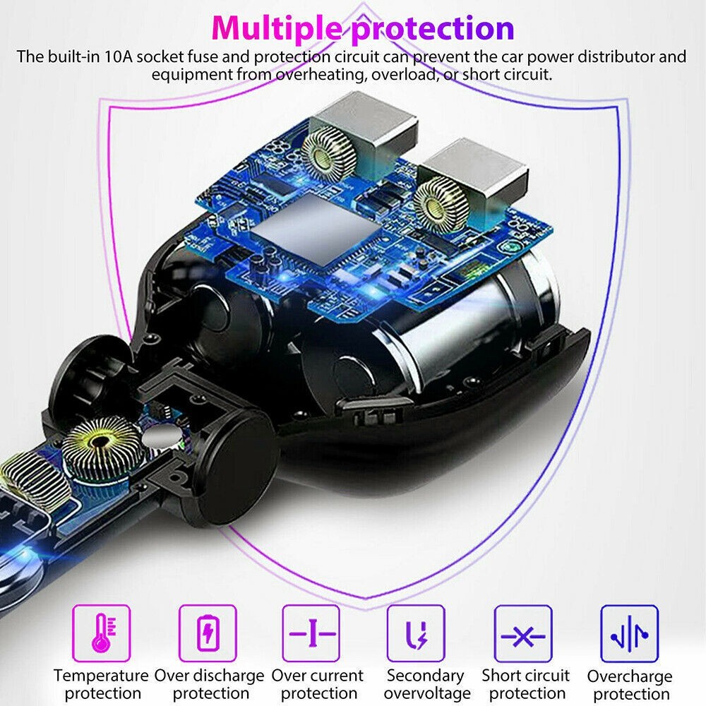 2X 2 Way Car Cigarette Lighter Socket Splitter Dual USB Charger Adapter DC 12V