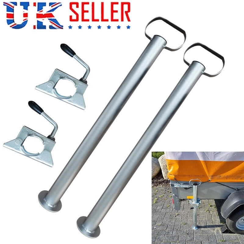 2X Trailer Leg Prop Stands and Clamps 48mmx700mm length Support Tube Caravan UK