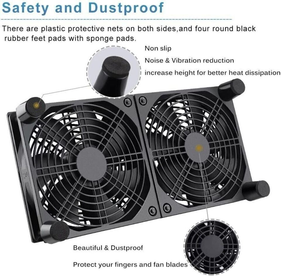 120mm 5V USB Powered PC Router Dual Cooling Fans w/Speed Controller High Fan