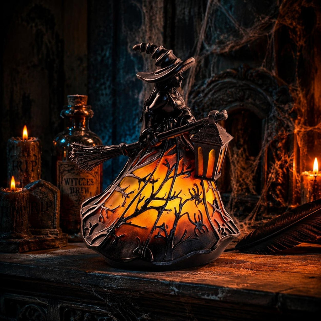 Halloween Witch Lamp USB Powered Resin Witch Lamp Warm Ambient Illuminate