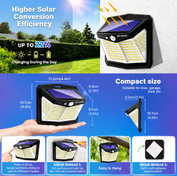 2PK Solar Wall Lights PIR Motion Sensor 128 LED Outdoor Garden Security Lamp