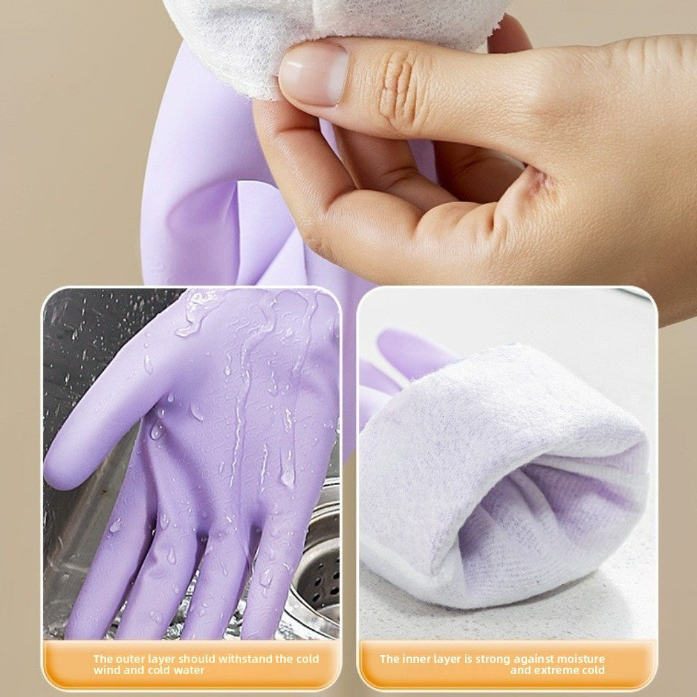 Fleece Lined Dishwashing Gloves Waterproof Scrubbing Gloves  Outdoor Cleaning