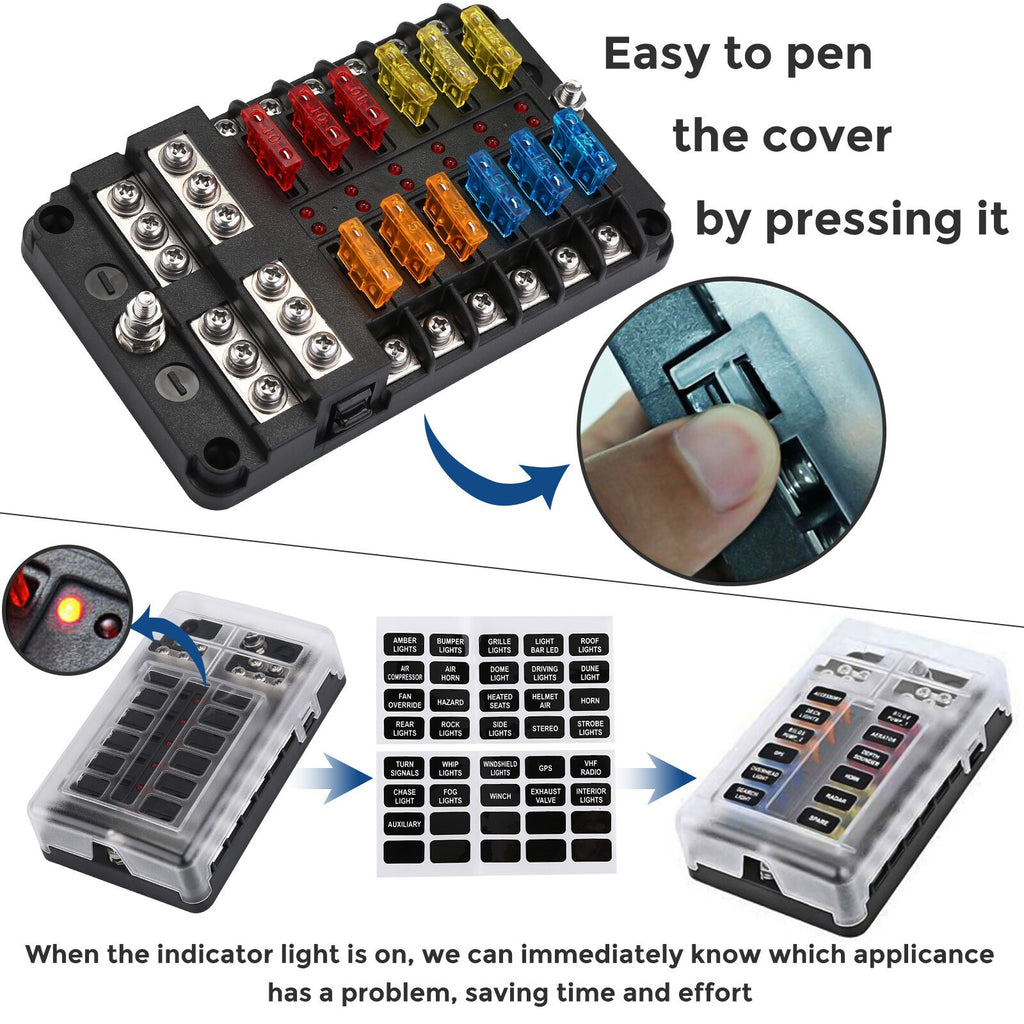 12-way chip fuse box bracket distribution board car marine fuse set 12V24V UK