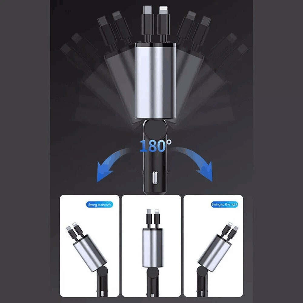Retractable Car Charger 4IN1 120W USB Type C Cable For Phone Fast Charge Adapter