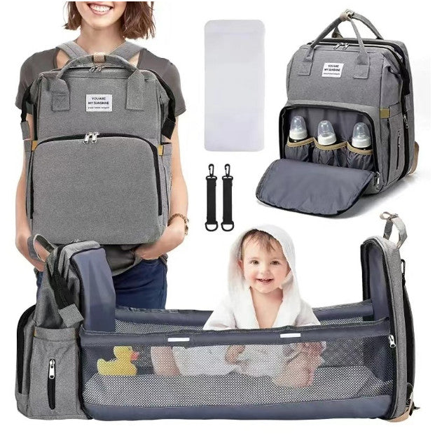 Smart Diaper Bag Backpack Foldable Baby Bed USB Charging Maternity Travel Bag.*