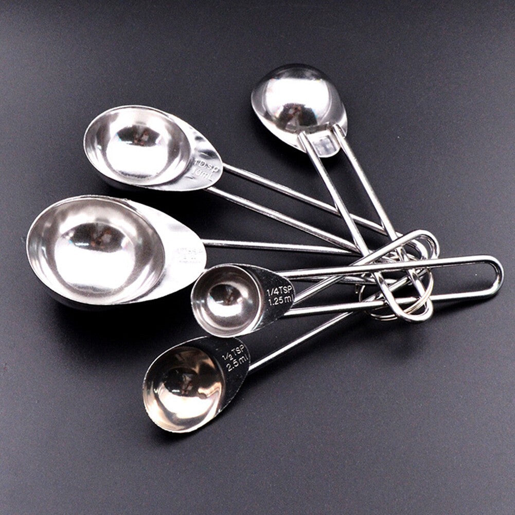 5pcs Stainless Steel Measuring Spoon Metal Cooking 15ml,10ml,5ml, 2.5ml ,1.25ml