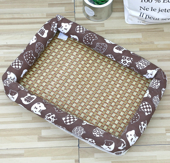 Cat Dog Self Cooling Bed Mattress Bamboo Rattan Summer Cushion Sleeping Pad