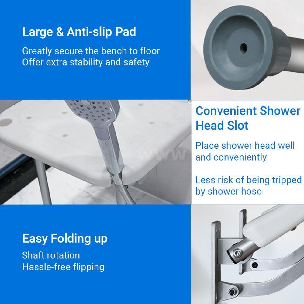 Folding Wall Mount Shower Chair Heavy Duty Leg Bathroom Mobility Aid Seat