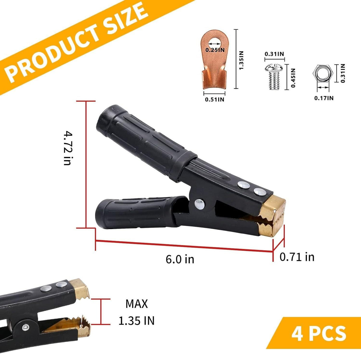 1000A Battery Jumper Cable Clamps, 4pcs Battery Clamps
