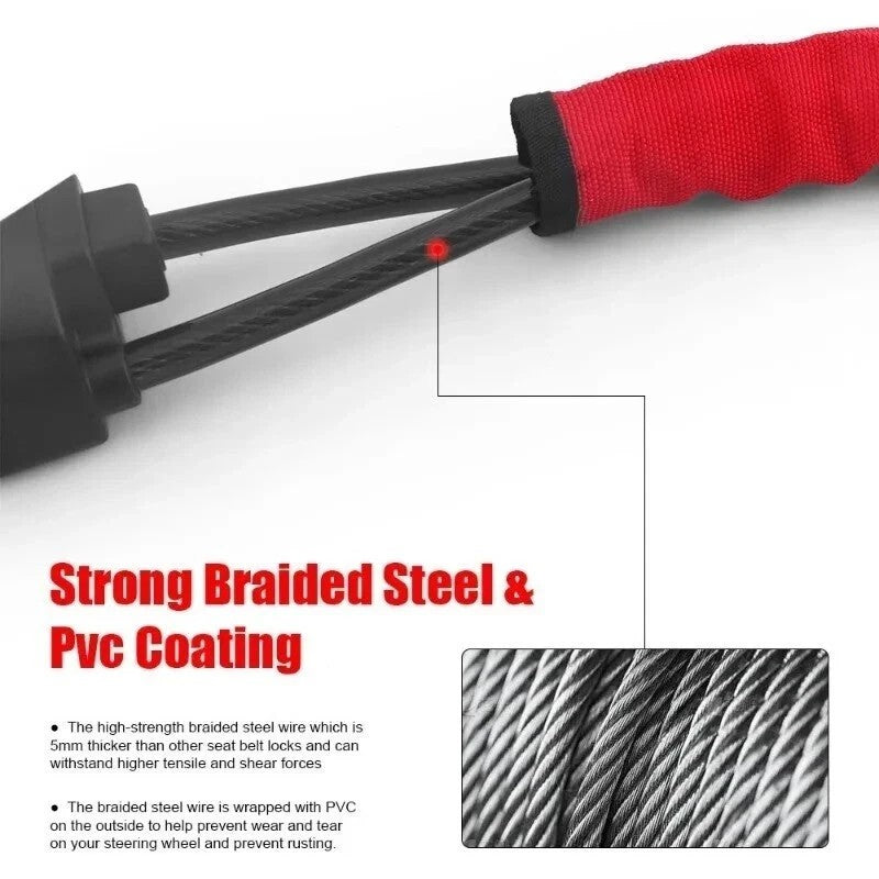 Seat Belt Lock Steering Wheel Lock Car Security Anti Theft Device Steel 3 Keys