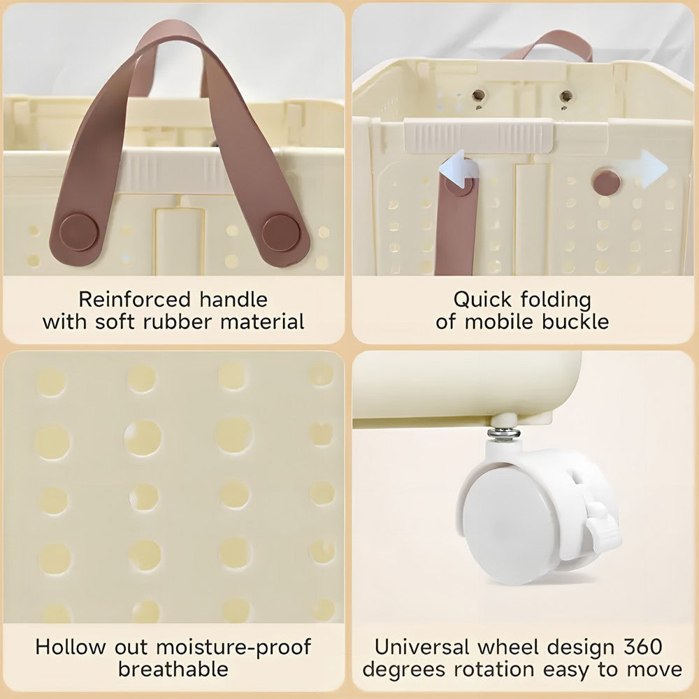 Large Capacity Foldable Laundry Basket with Wheels Laundry Room Laundry Basket