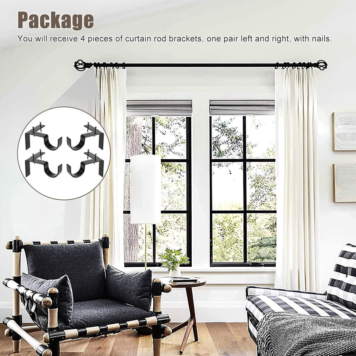 4pcs Curtain Rod Brackets No Drilling Curtain Rod Holder Hooks
