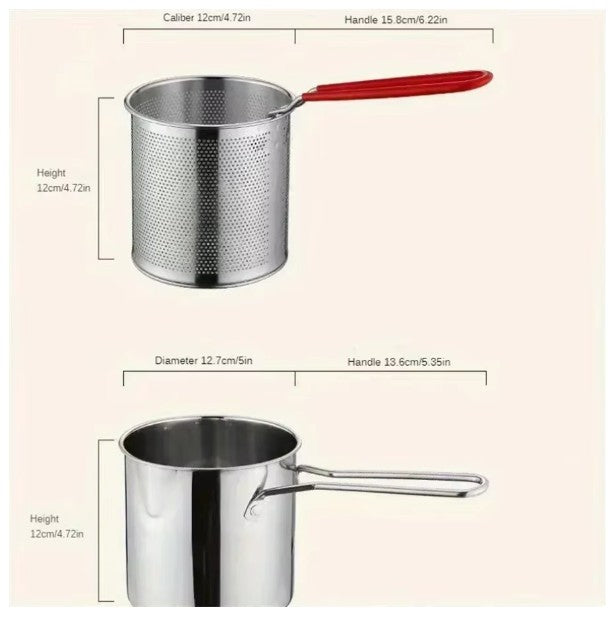 Stainless Steel Deep Fryer With Frying Strainer Basket Multifunctional Small Pot