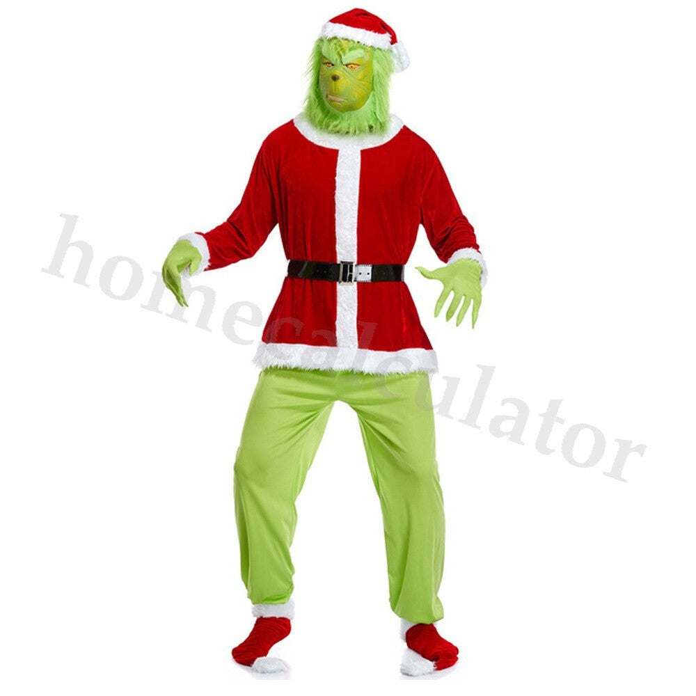 Adult Costume The Grinch Mens Christmas Santa Xmas Cosplay Fancy Outfit Set UK