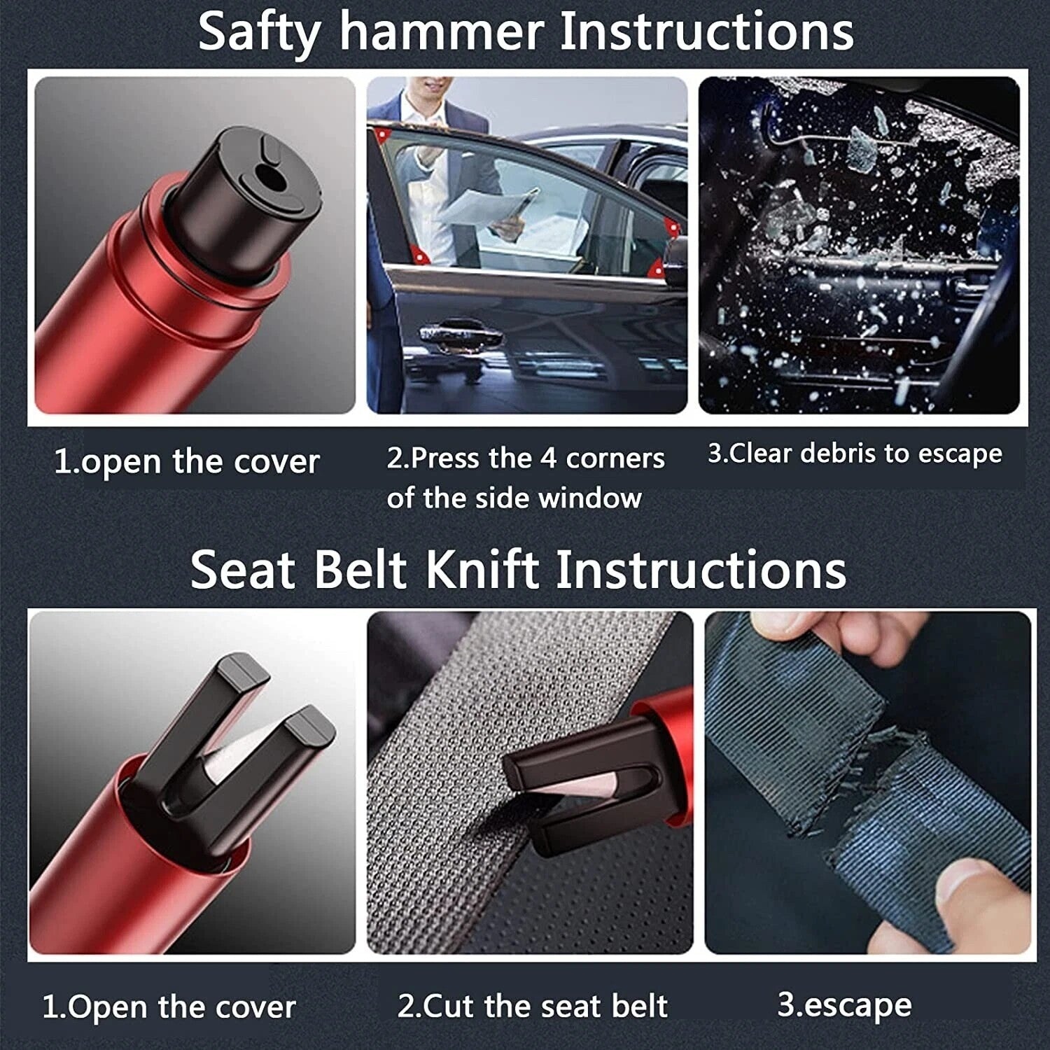 SafePro X Car Emergency Hammer Belt Cutter Window Breaker Safe Pro Safety First