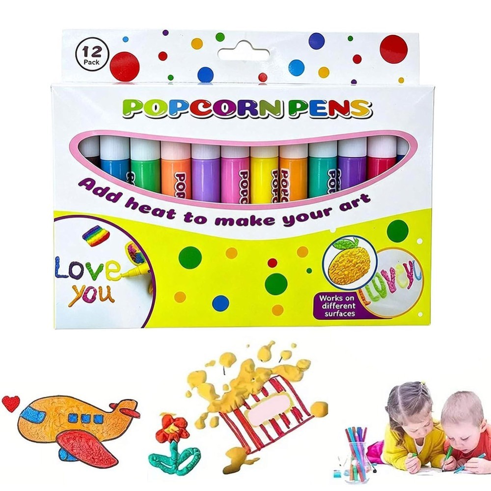 12pcs Magic Popcorn Pens DIY 3D Puffy Bubble Art Drawing For Kids Christmas Gift
