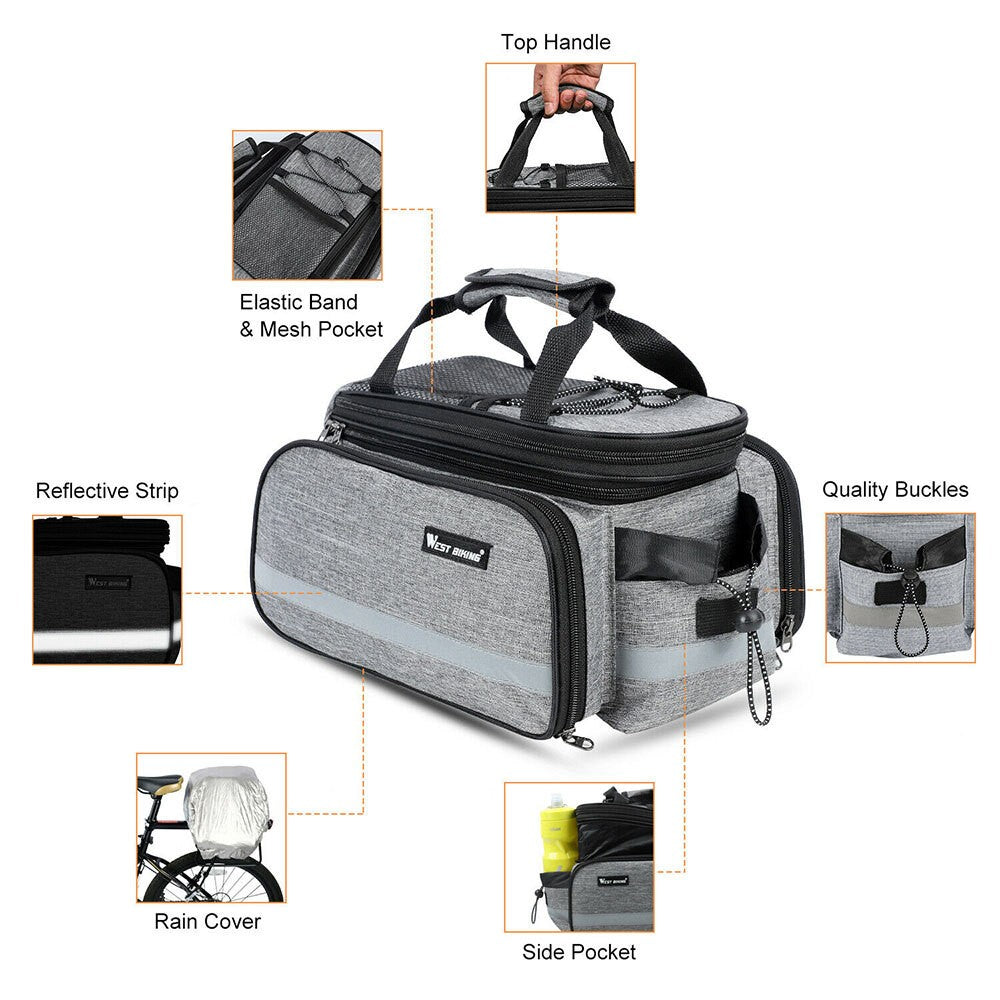 Waterproof Cycling Bicycle Touring Trunk Bag Bike Pannier Bag Rear Rack Bag