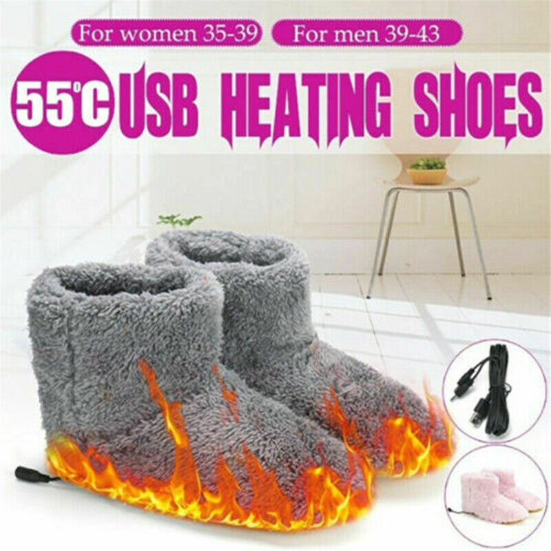 Electric USB Warmer Foot Shoe Plush Slipper Feet Heat Washable Sock Shoes Unisex