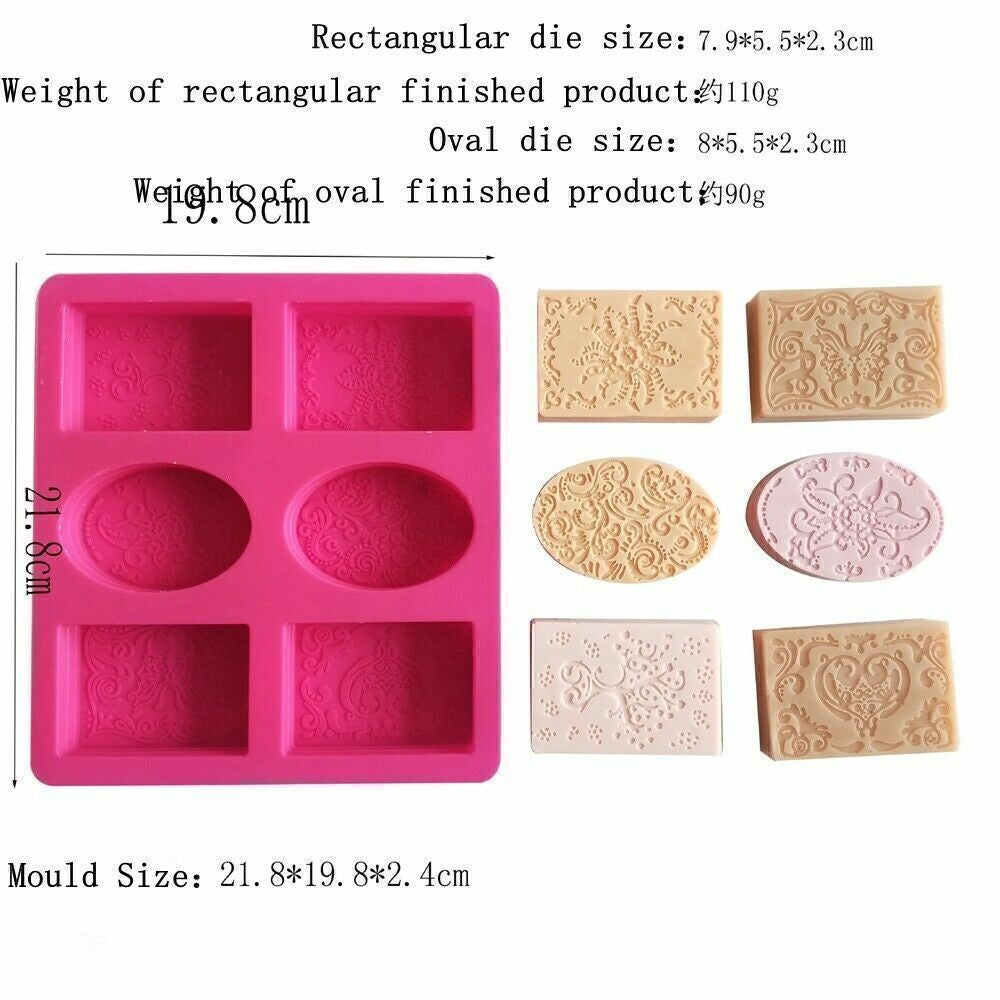 DIY Silicone Soap Mold 6 Forms Oval Rectangle Cake Mould Homemade Making Craft
