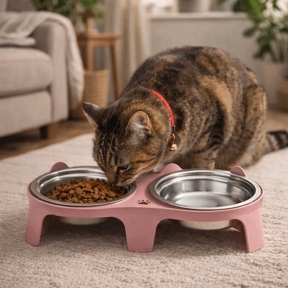 Pet Double Feeder Bowl Elevated Pet Bowl Cat Dog Water Food Bowl Pet Supplies