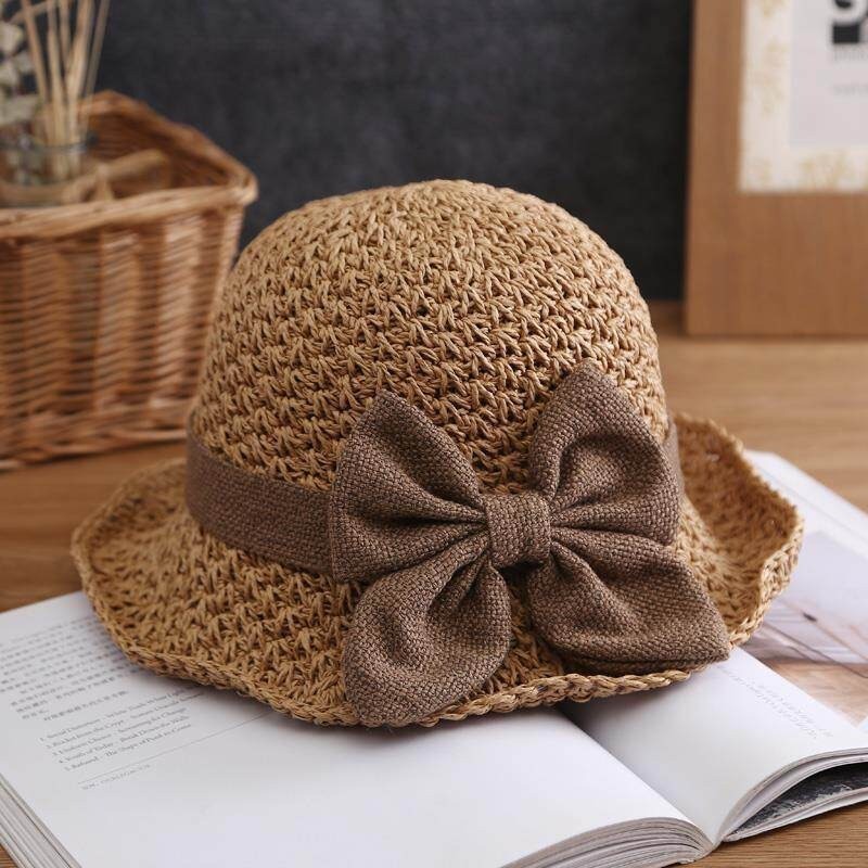 Elegant Woven Straw Sun Hat with Bow, Wide Brim Foldable & Breathable Sun Hat