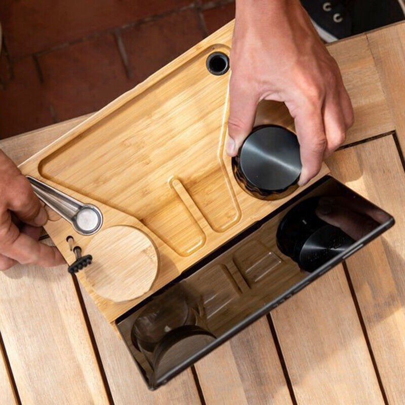 Bamboo Storage Chest with Movable Tray Wood Locking Stash Box Rolling Tray