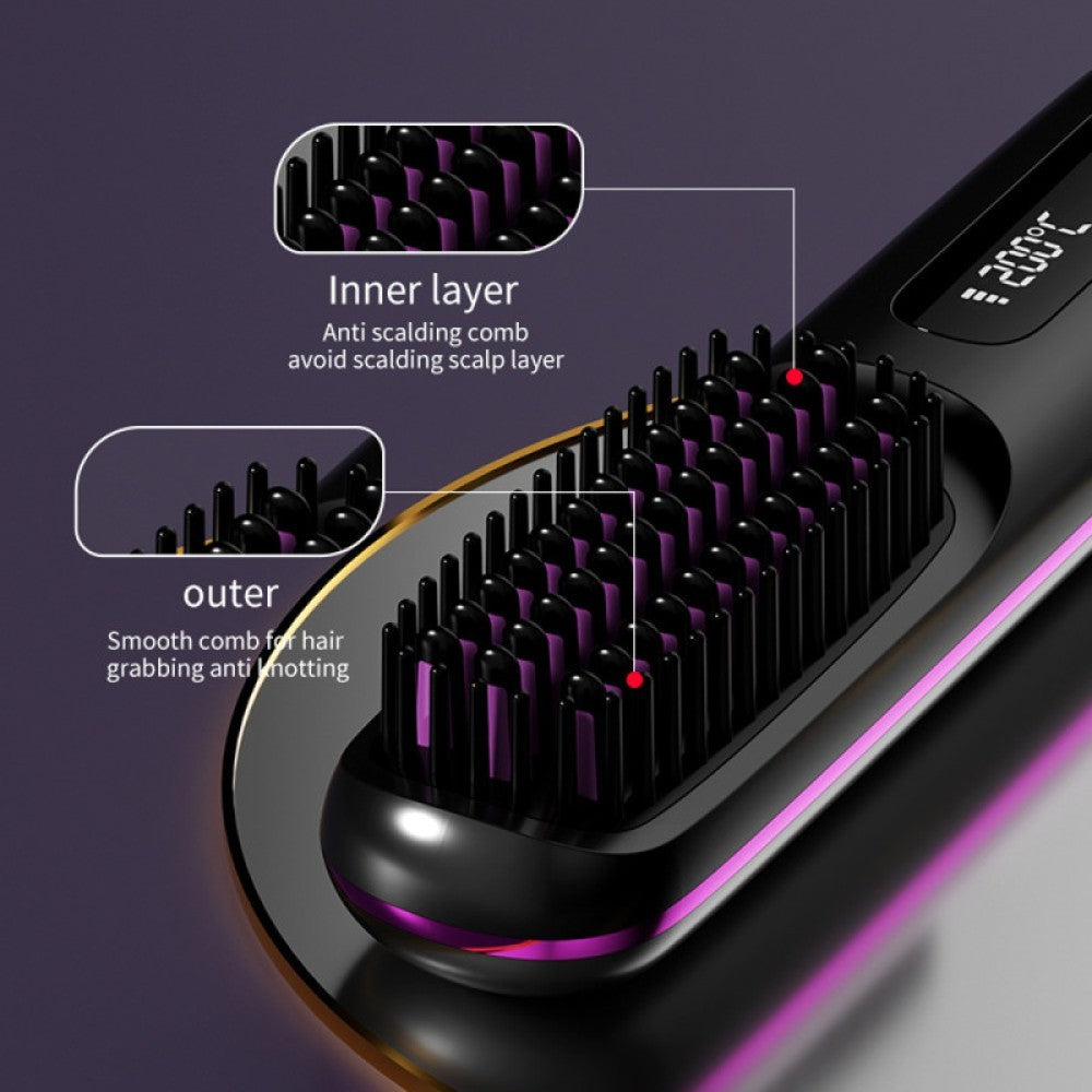 Go Brush Pro, Cordless Hair Straightener Comb, Ionic Heated Hair Brush, Ceramic~