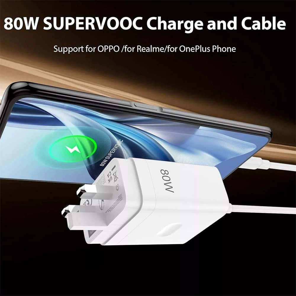 New 80W Oppo Super VOOC Fast Charger & Cable Set – For Reno 13-8 Pro Models