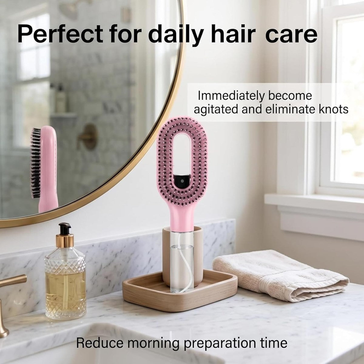 Hair Brush with Water Spray, 2-in-1 Detangling Tool for Frizz Control