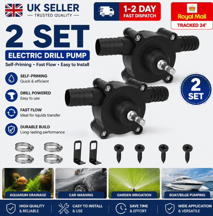 2X Portable Electric Powered Drill Pump Oil Fluid Water Transfer Pumps Self Prim