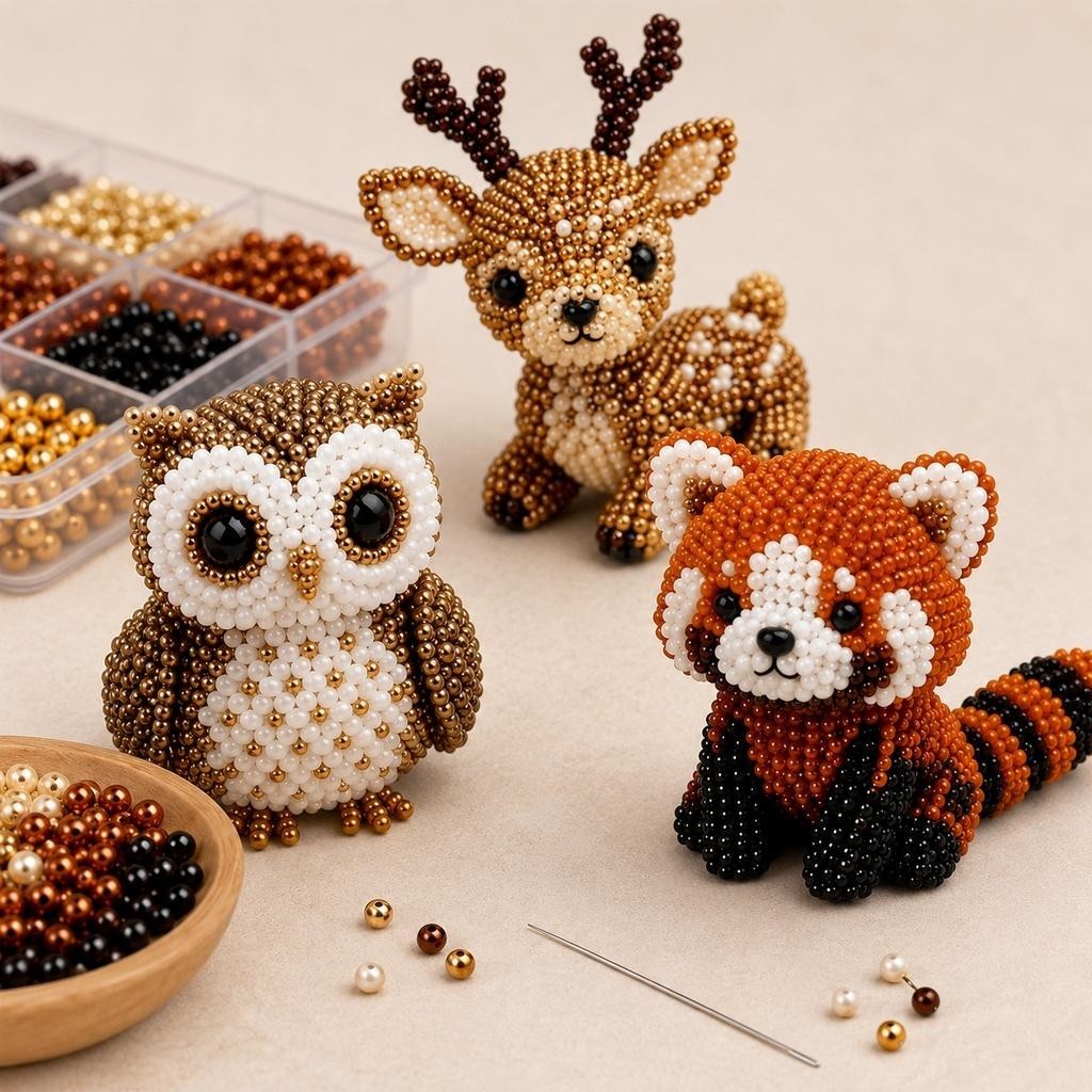 3D Beaded Animal DIY Kit, Cute Animals Bead Embroidery Kit Handmade DIY Animal