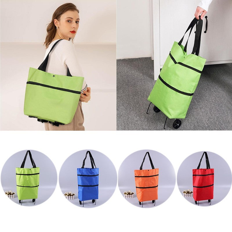 2 In 1 Folding Shopping Trolley Bag Grocery Cart On Wheels Bags Reusable Handbag