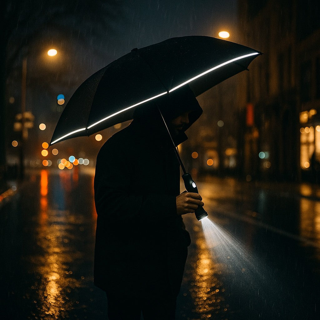 Sun Protection Umbrella with LED Flashlight - Automatic Folding & Waterproof