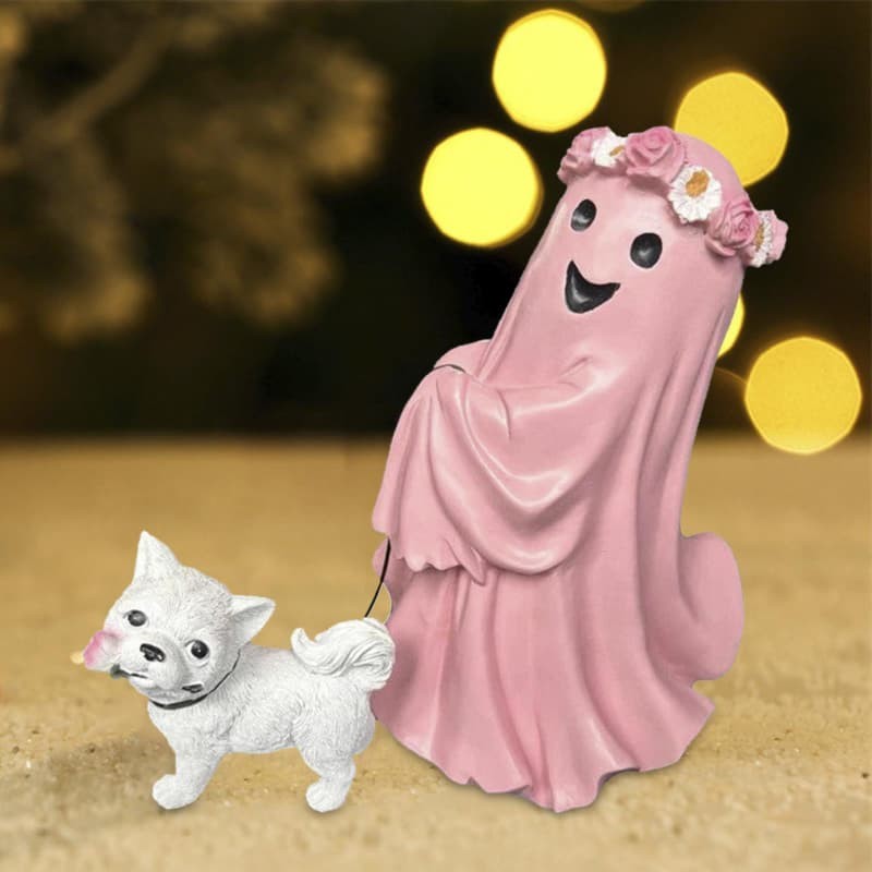 Ghost Walking Dog Statue Ornament Decorative Cute Ghost Figurine Halloween