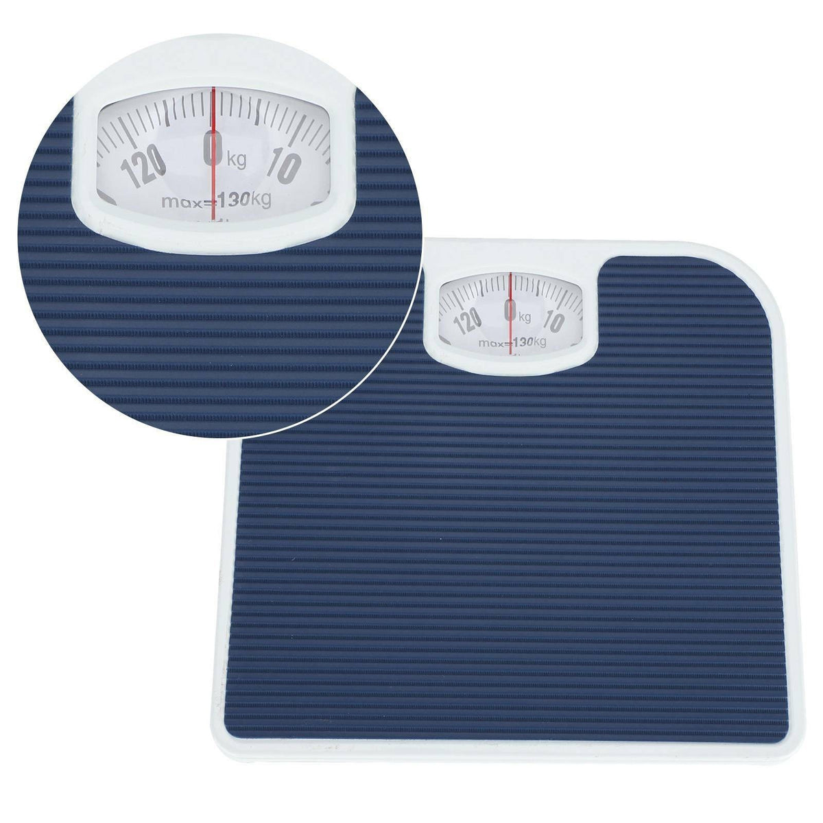 Mechanical Dial Bathroom Scales Weighing Scale Body Weight White Blue 130kg