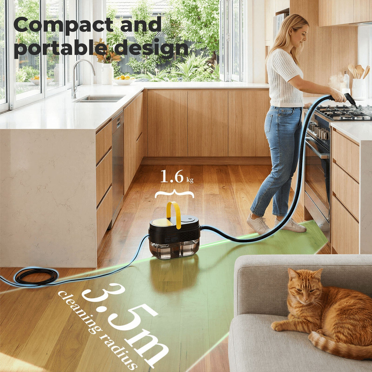 Steam Cleaner 3 Level Adjustable Handle 1.6L Tank Portable