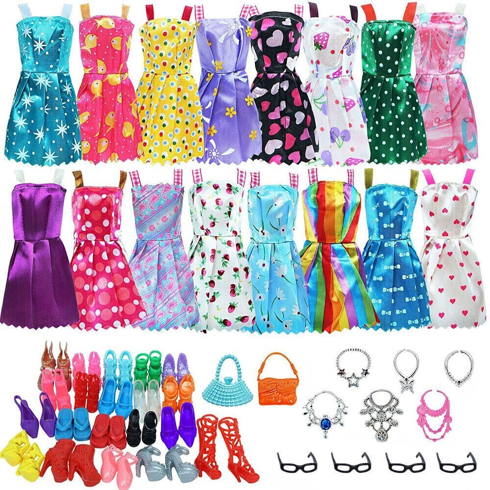 32/50Pcs Barbie Doll Clothes Bundle Dresses Shoes and Accessories Girl Toy Gift