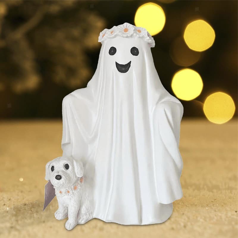 Ghost Walking Dog Statue Ornament Decorative Cute Ghost Figurine Halloween