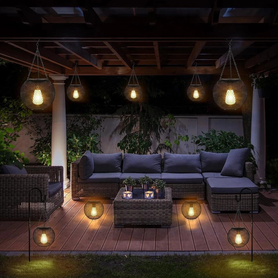 2x Solar Powered LED Hanging Lantern Lights Waterproof Outdoor Garden Lawn Lamp