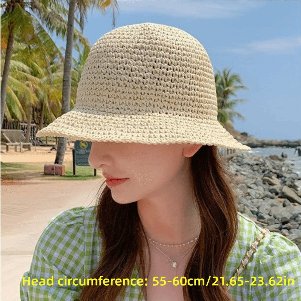 UV Protection Straw Bucket Hat Foldable Fisherman Hat  for Women Beach