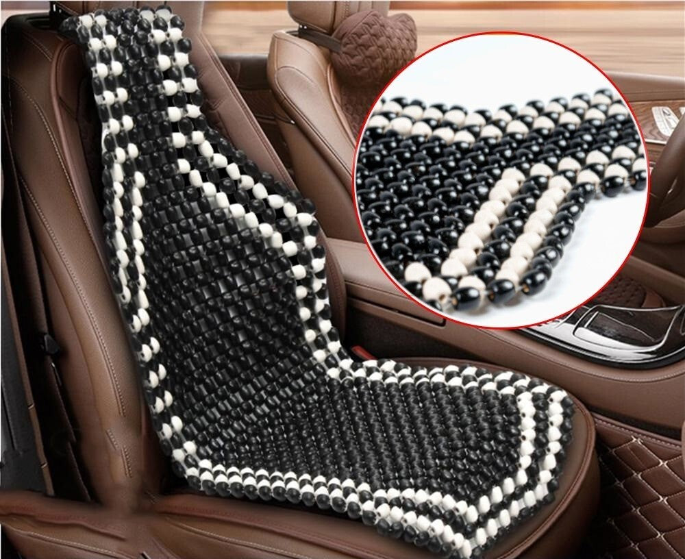 Black Wooden Bead Car Van Taxi Front Seat Cover Cushion Classic Beaded Design