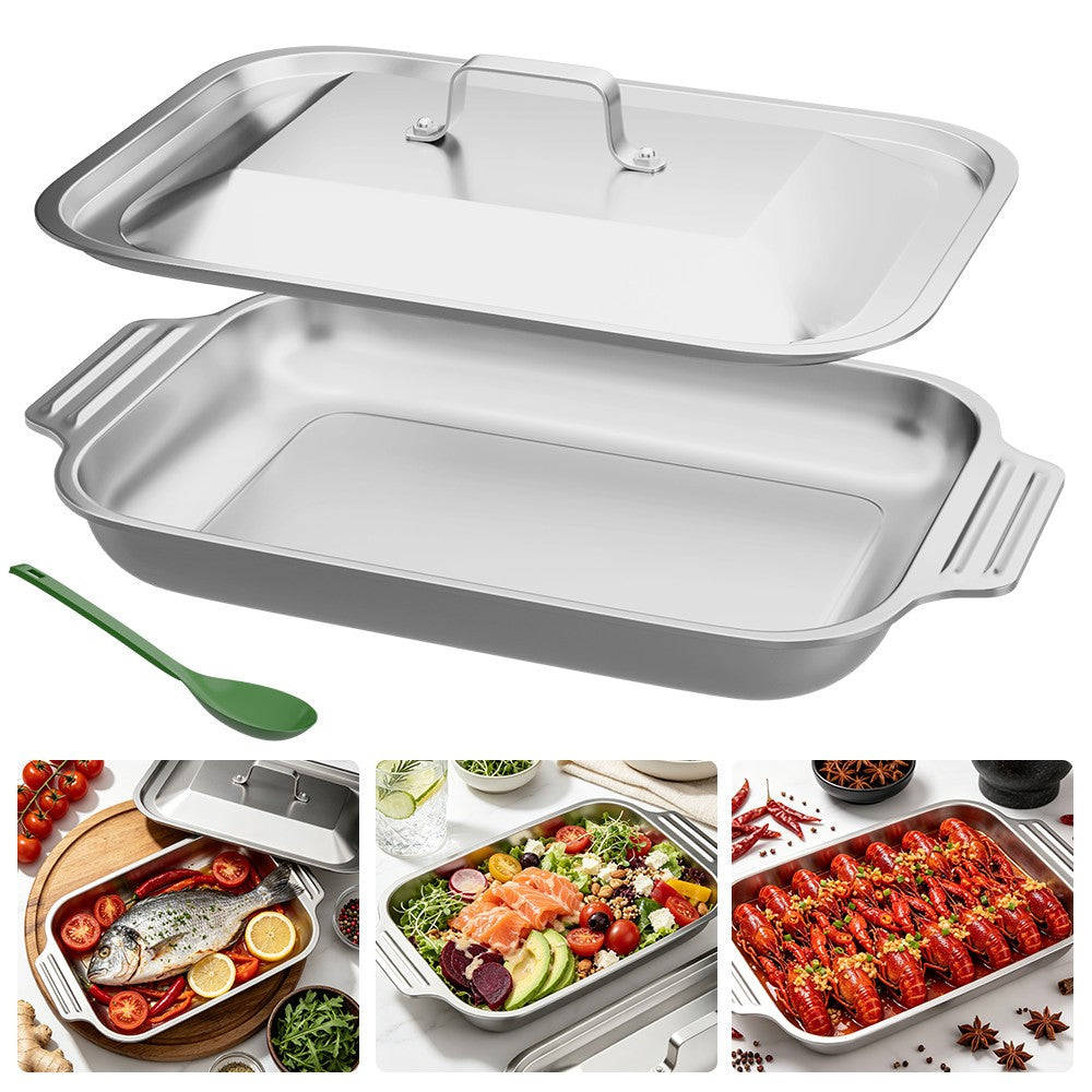 Stainless Steel Baking Tray With Lid Food Storage Pan Dish Oven Tray Container