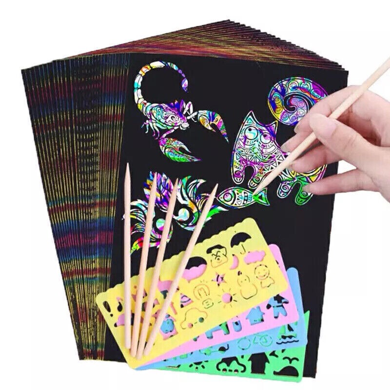 50 Sheets Scratch Art Black Magic Scratch Art Paper Boards for Kids Girls Boys