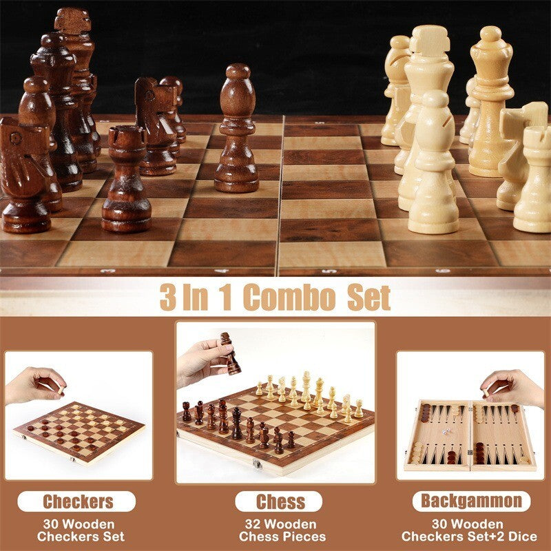 39CM Large Chess Wooden Set Folding Chessboard Board Chess 3 in 1 Chess Board