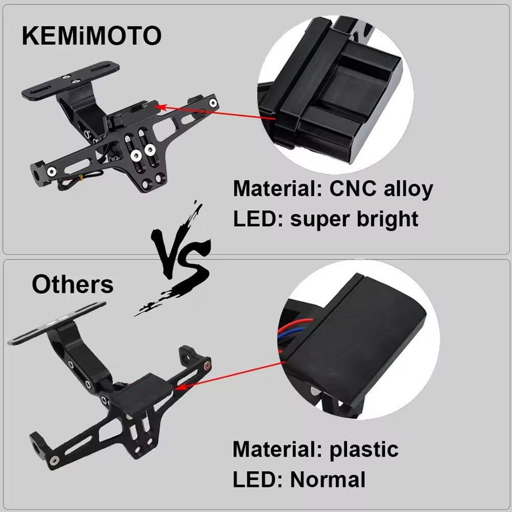 Motorcycle License Number Plate Holder Aluminum Tail Tidy Bracket w/ LED Light