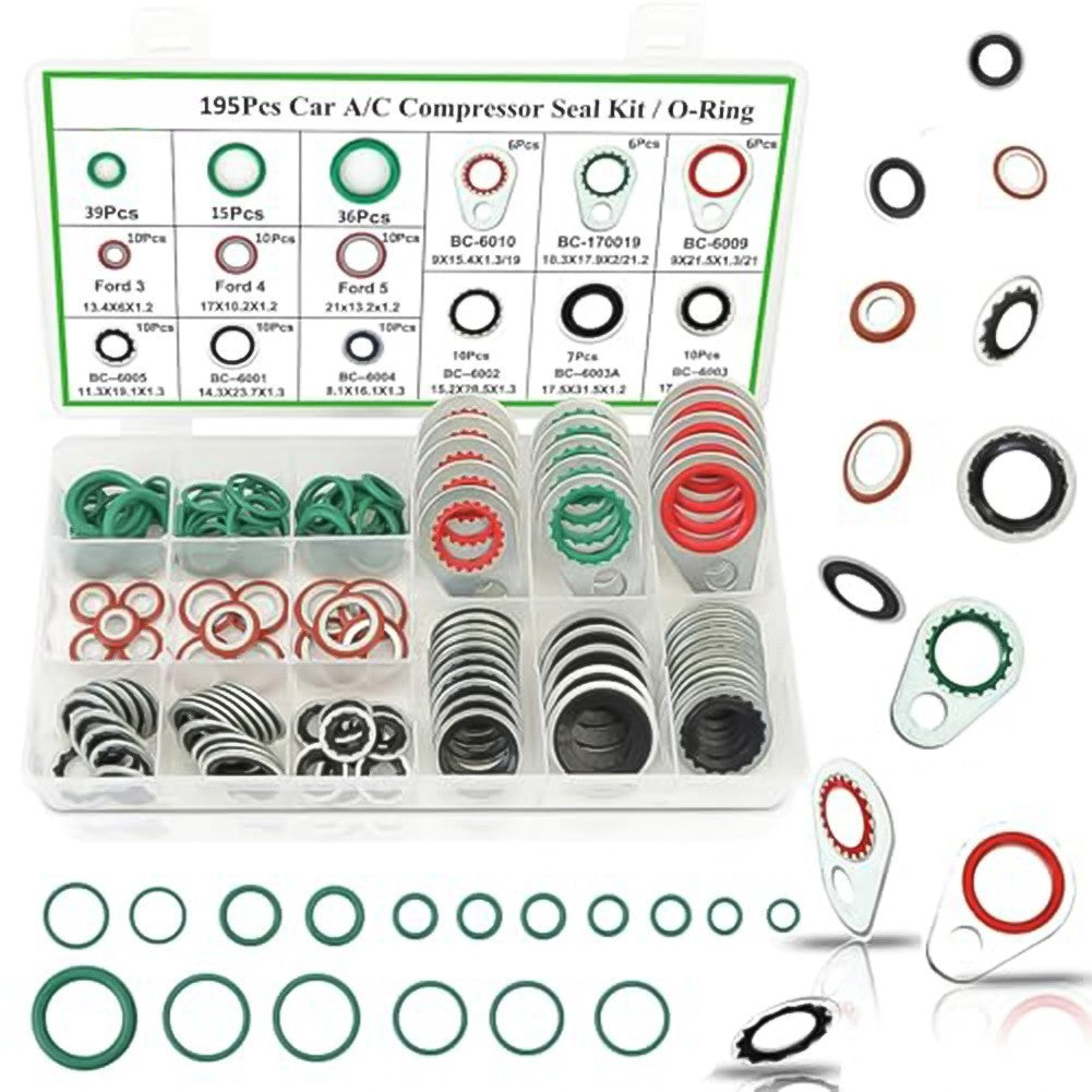 195PCS Aircon Seal Kit O Ring Sealing Washer Set for AC Repair Service